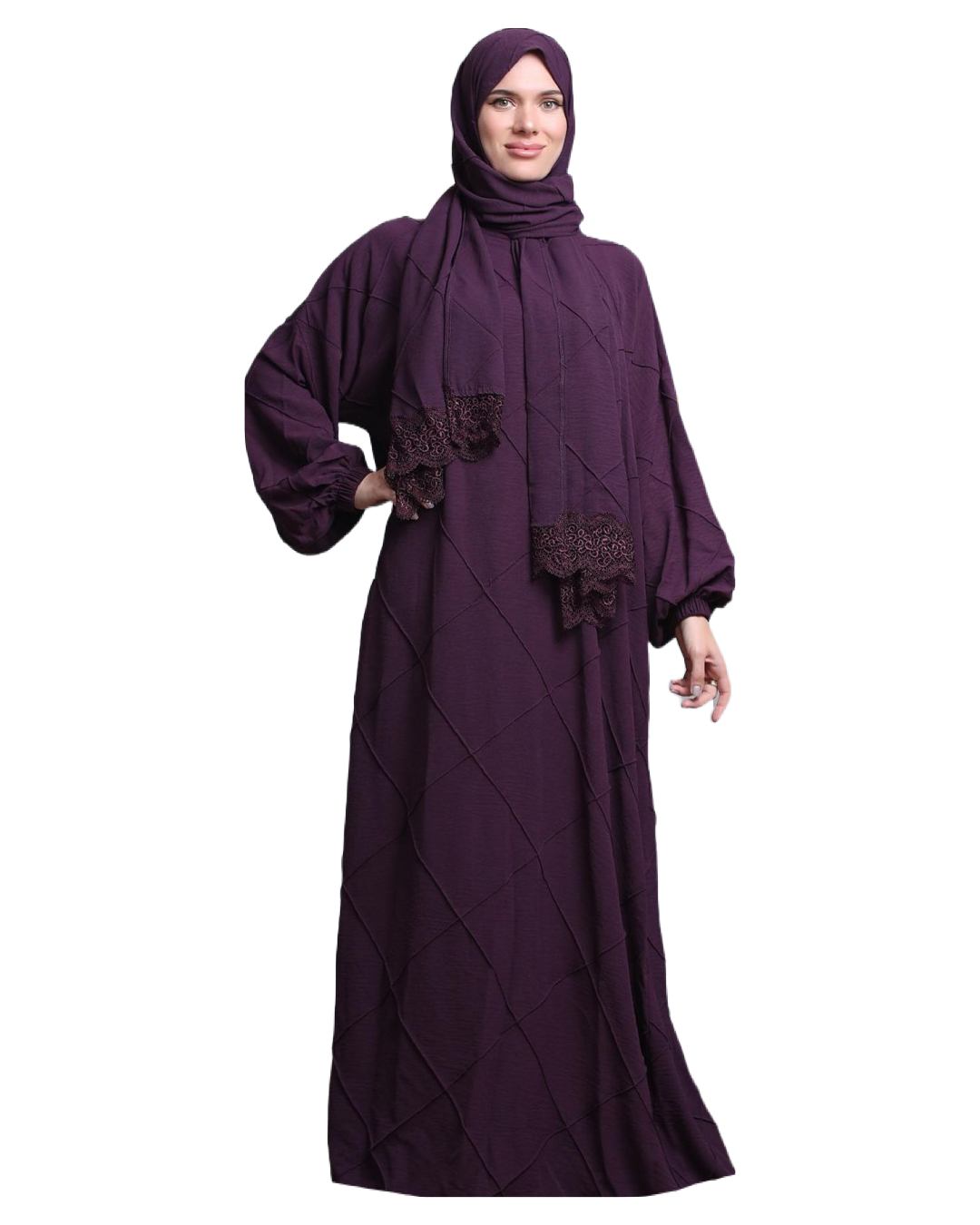 One-Piece Prayer Dress & Abaya with attached Hijab - Textured