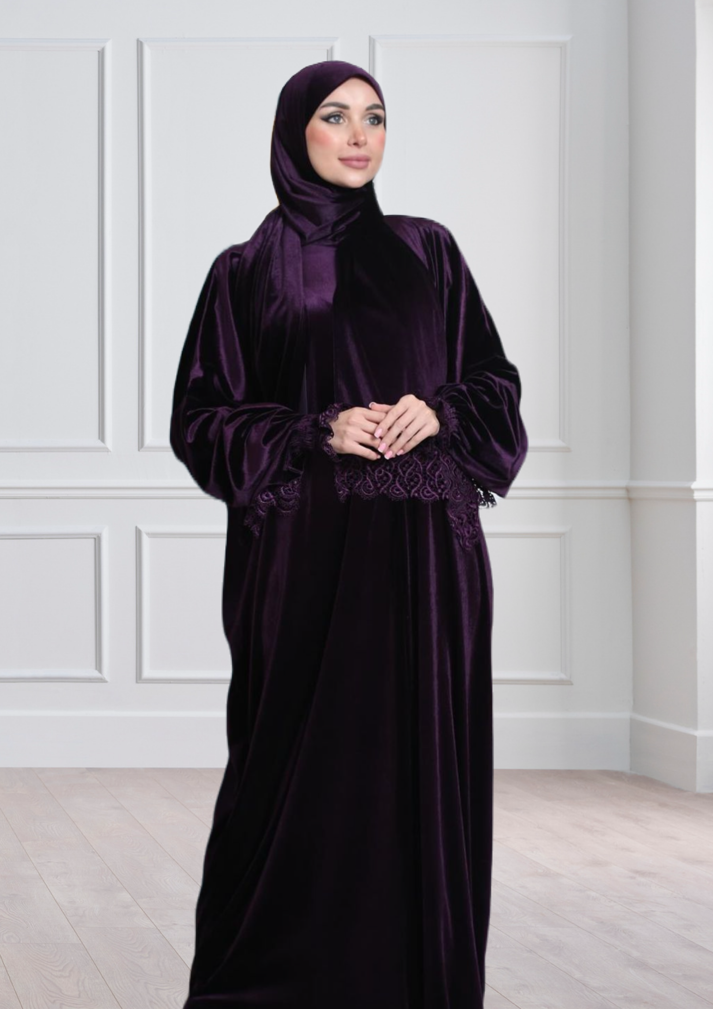 One-Piece Prayer Dress & Abaya with attached Hijab - Velvet