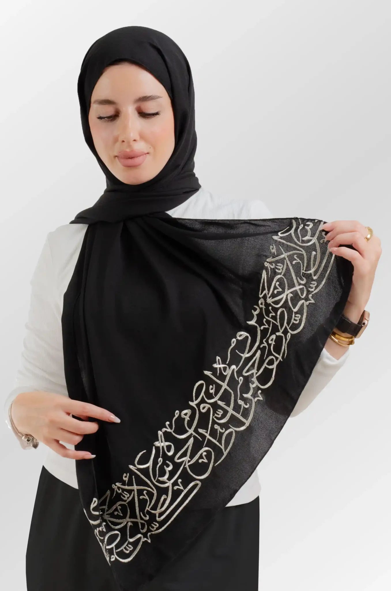 Tatreez Embroidered Hijab | Arabic Letters - Black
