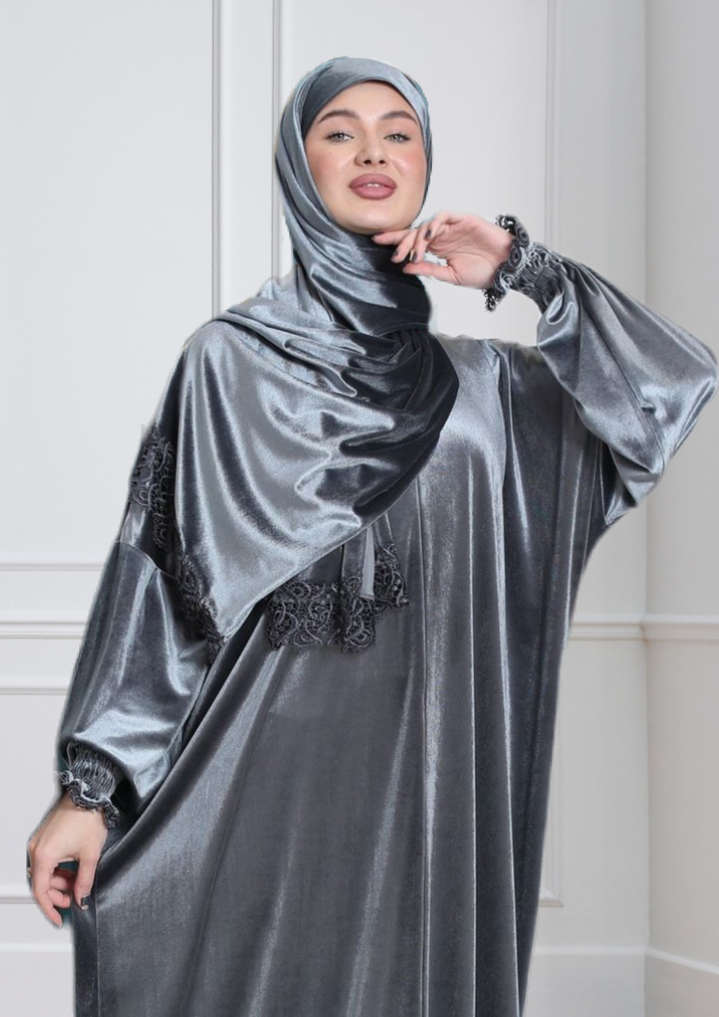 One-Piece Prayer Dress & Abaya with attached Hijab - Velvet