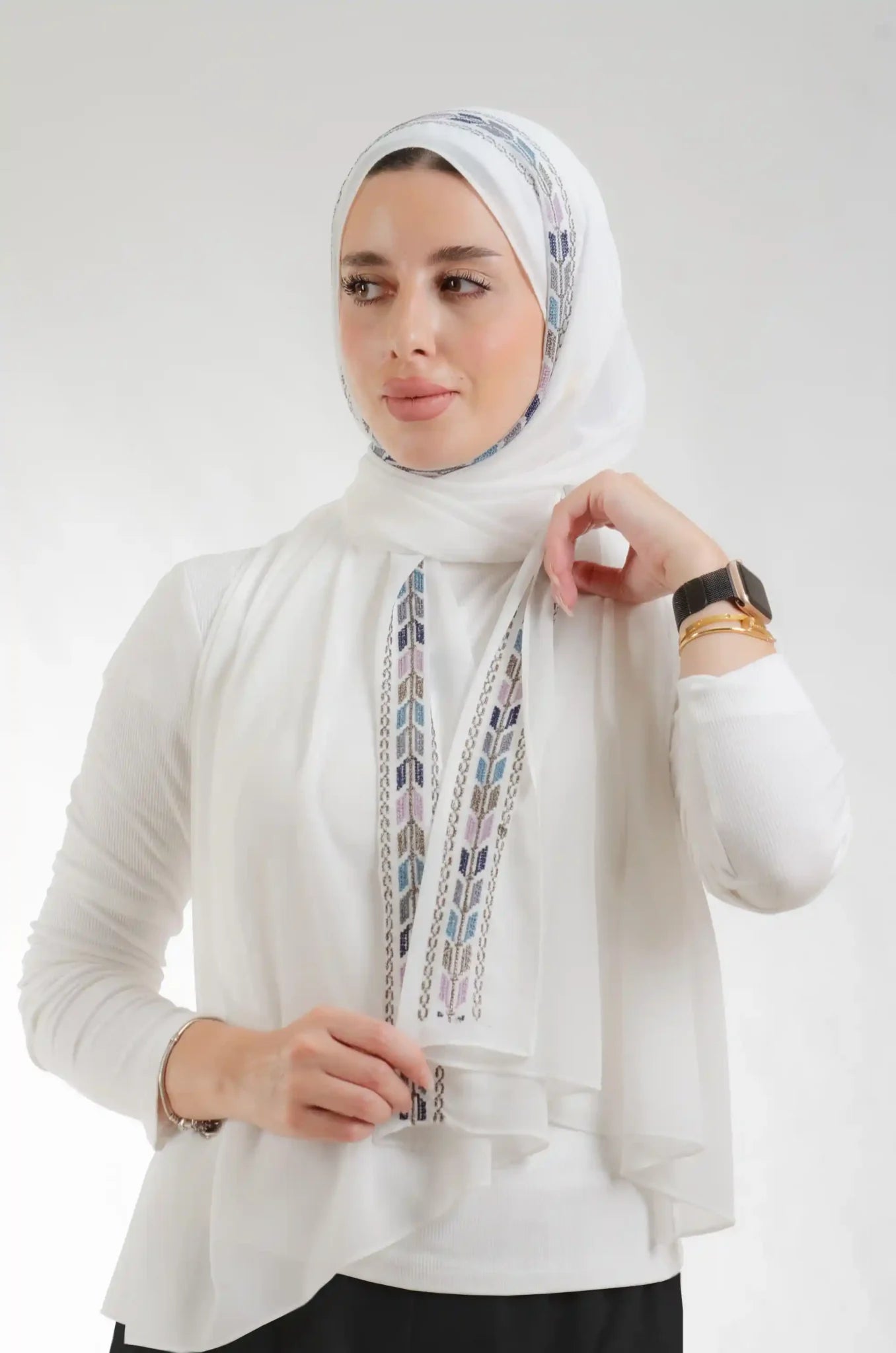 Tatreez Embroidered Hijab | Sabalah - Cream