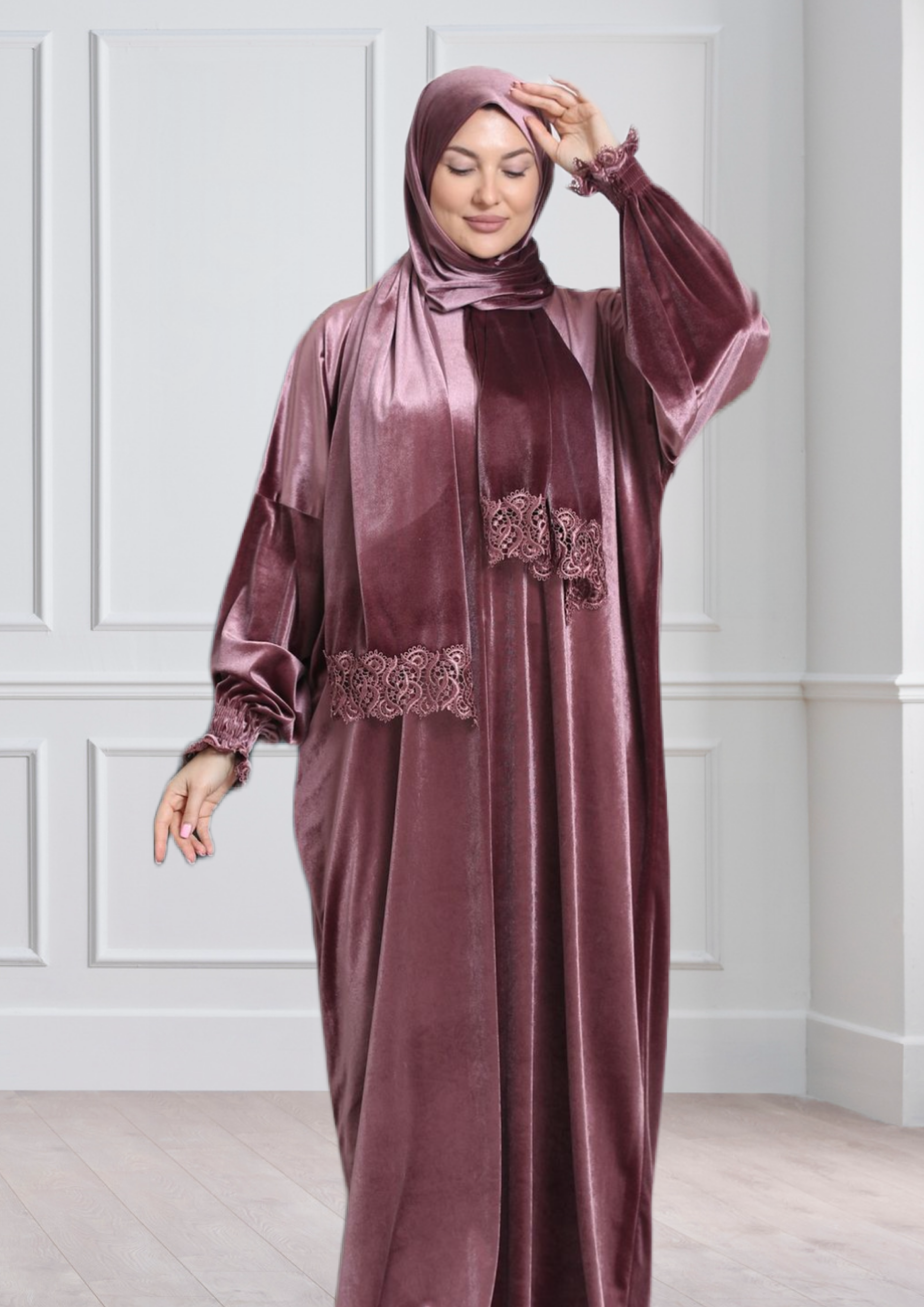 One-Piece Prayer Dress & Abaya with attached Hijab - Velvet