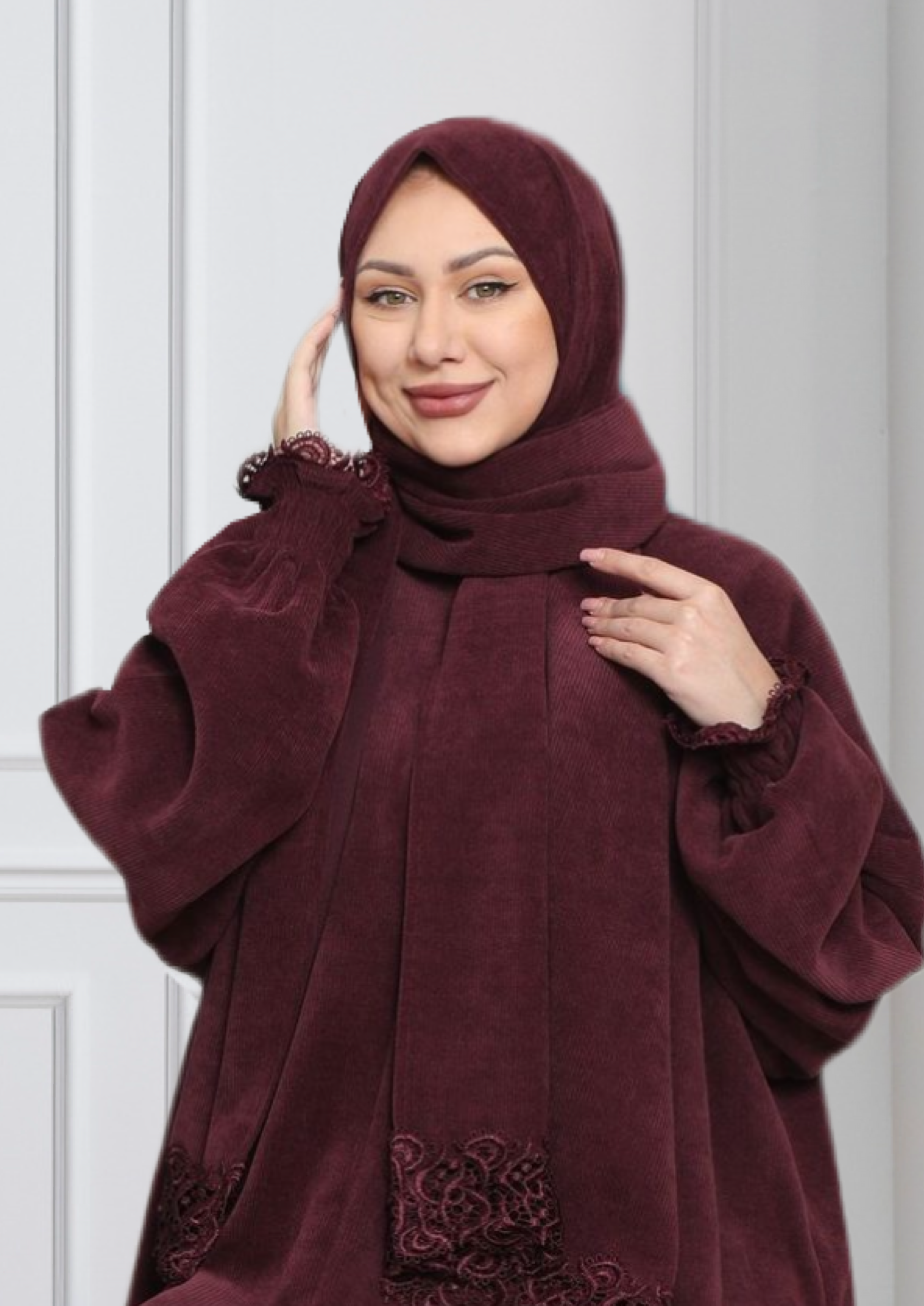 One-Piece Prayer Dress & Abaya with attached Hijab - Striped Wool