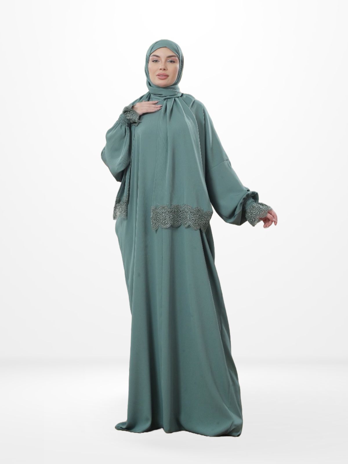 One-Piece Prayer Set Dress & Abaya with attached Hijab - Crepe