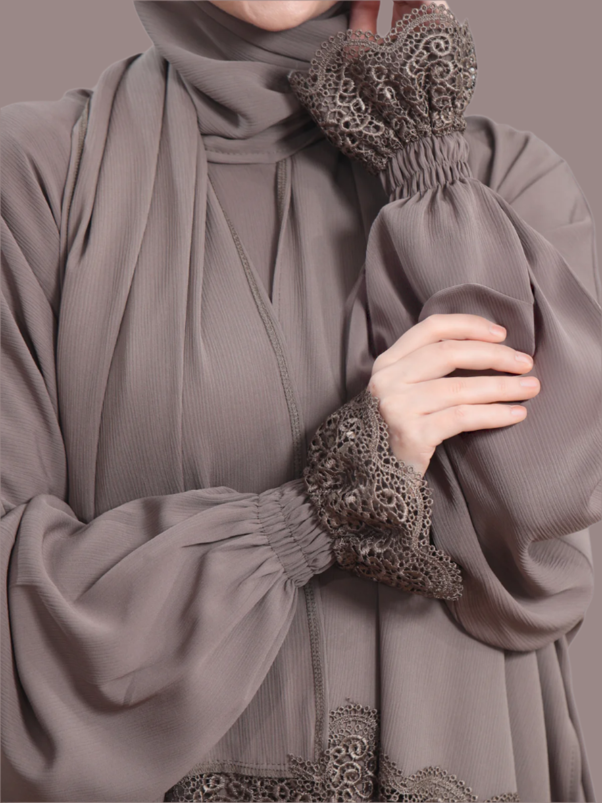One-Piece Prayer Set Dress & Abaya with attached Hijab - Crepe