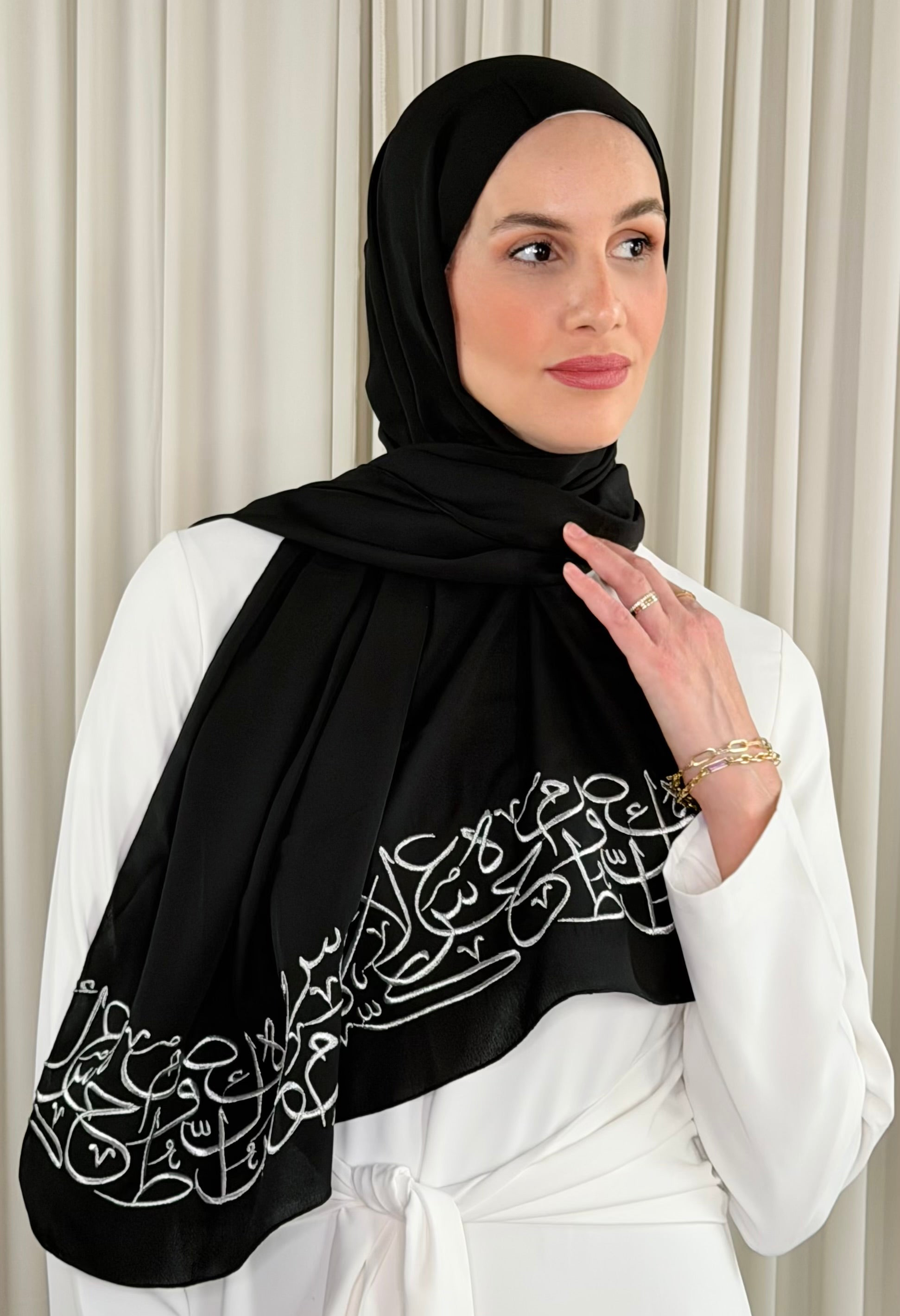 Tatreez Embroidered Hijab | Arabic Letters - Black