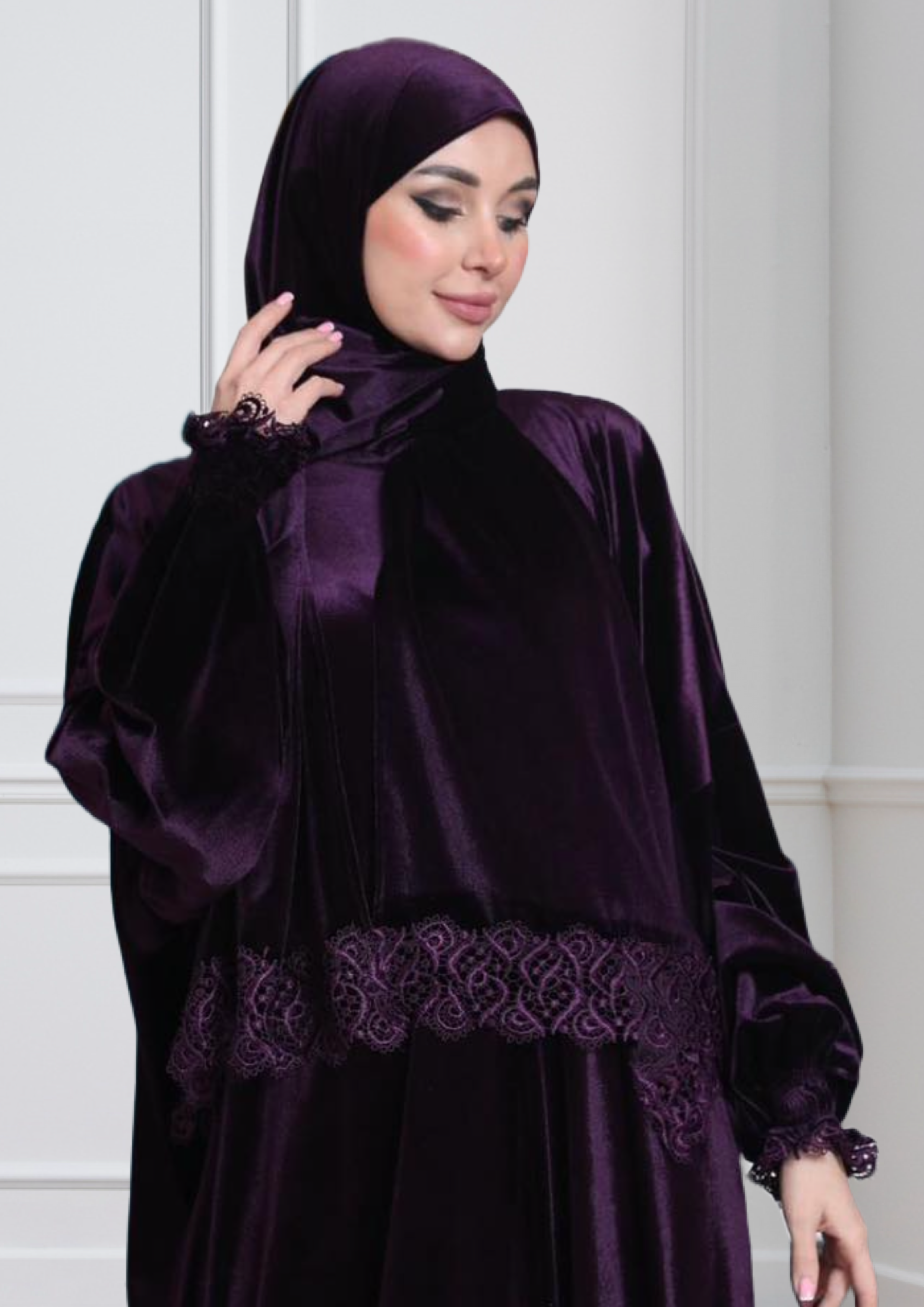 One-Piece Prayer Dress & Abaya with attached Hijab - Velvet