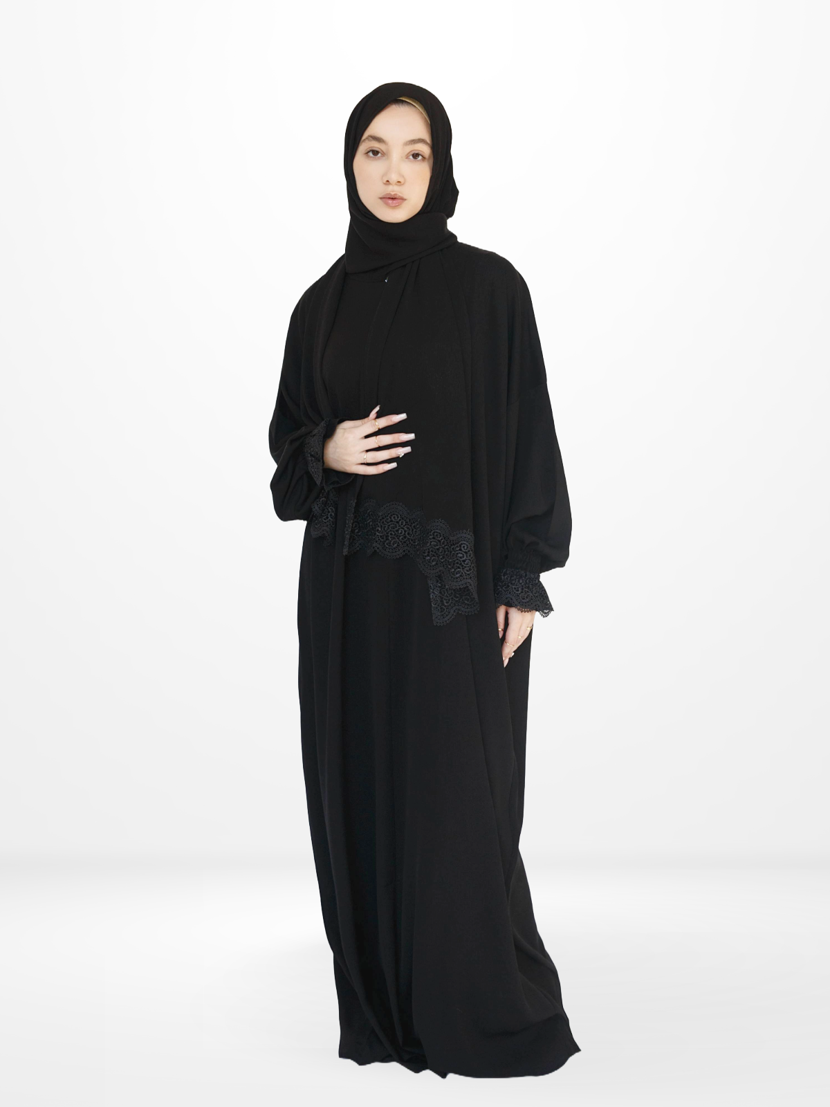 One-Piece Prayer Dress & Abaya with attached Hijab - Crepe