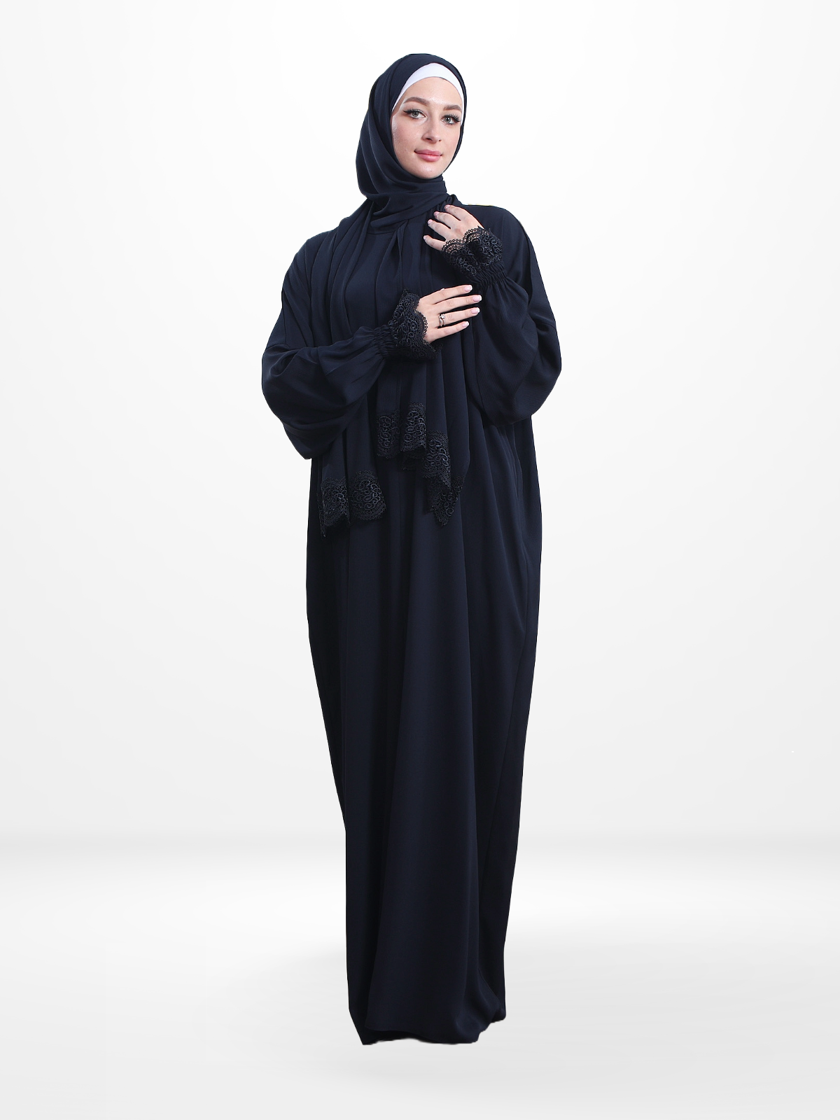 One-Piece Prayer Set Dress & Abaya with attached Hijab - Crepe