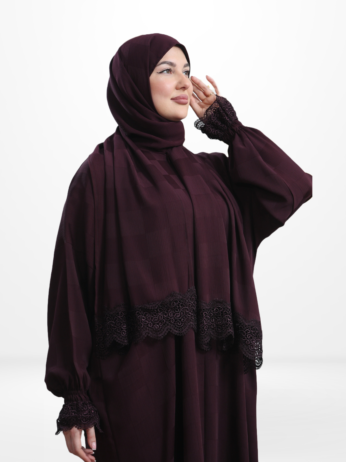 One-Piece Prayer Dress & Abaya with attached Hijab - Plaid Patterned Crepe