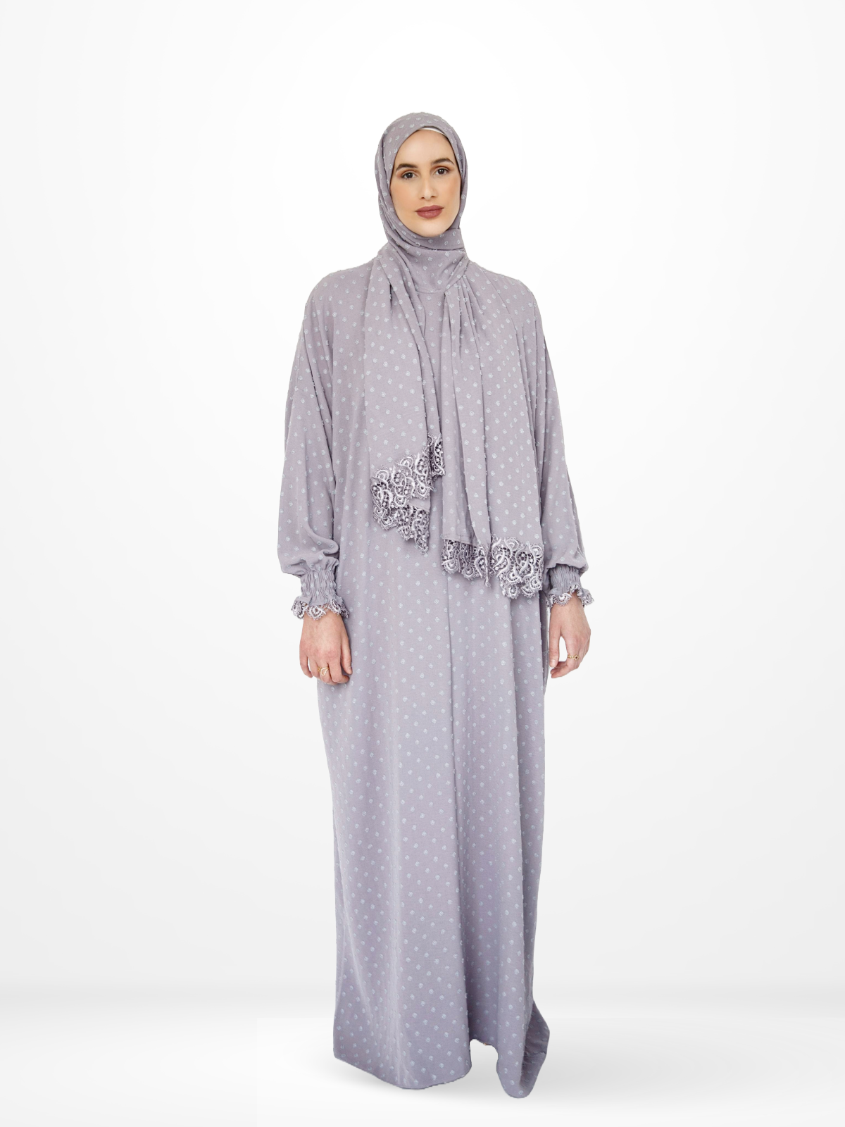 One-Piece Prayer Dress & Abaya with attached Hijab - Dotted