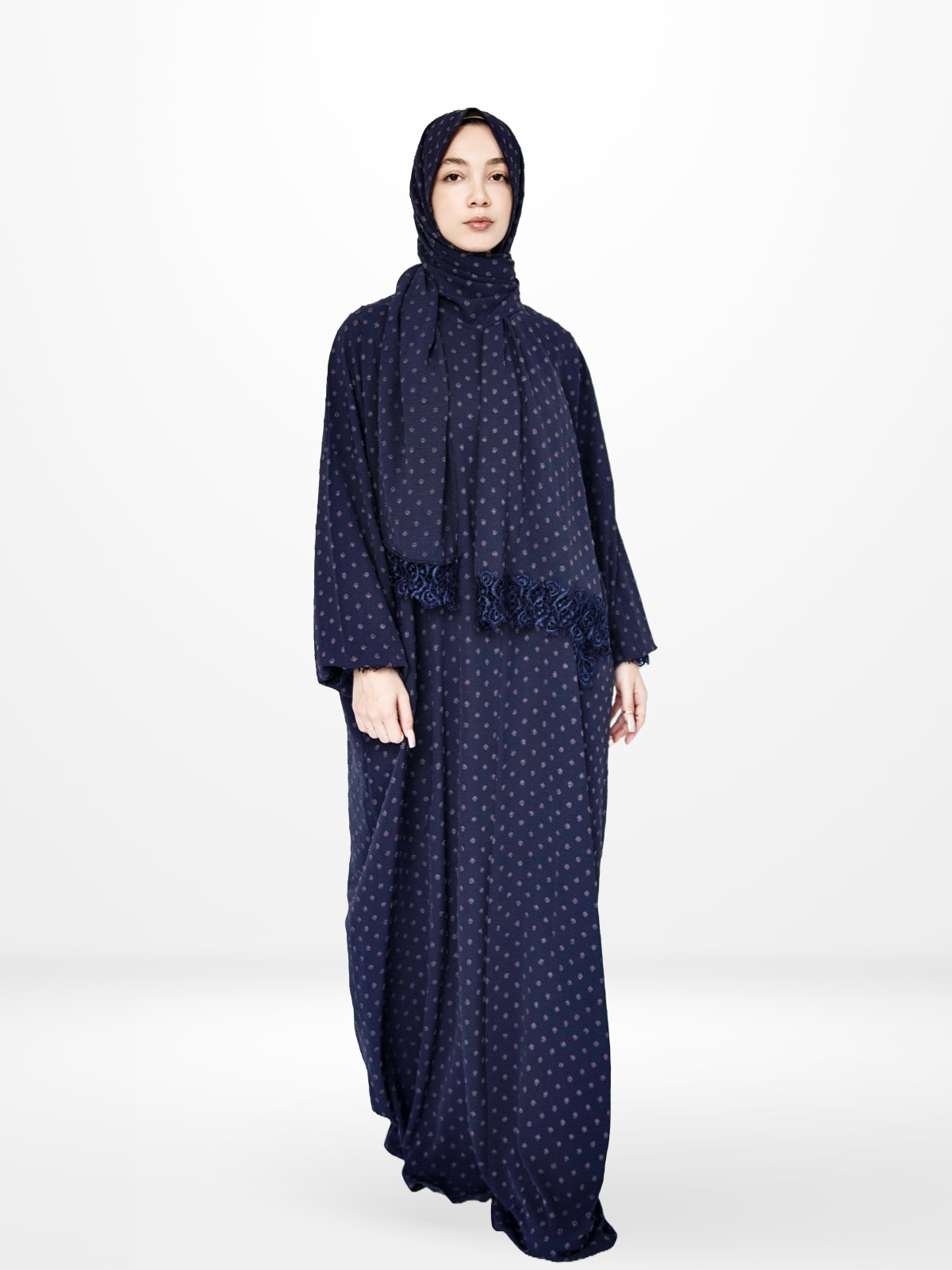 One-Piece Prayer Dress & Abaya with attached Hijab - Dotted