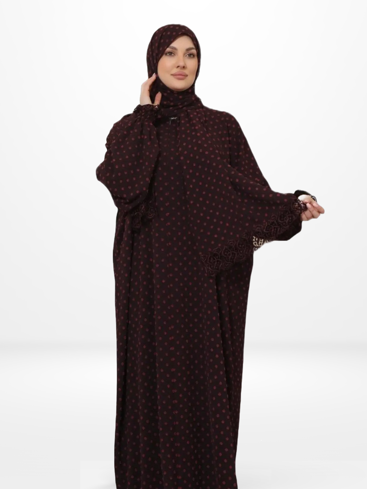 One-Piece Prayer Dress & Abaya with attached Hijab - Dotted