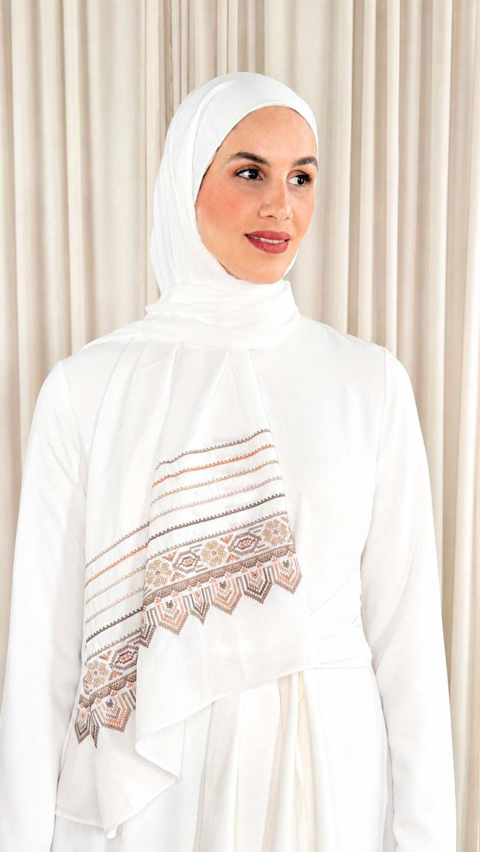 Tatreez Embroidered Hijab | Beehive - Brown