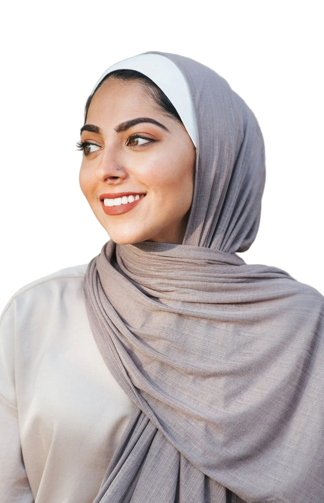 Fine Striped Jersey Hijab - Mink4