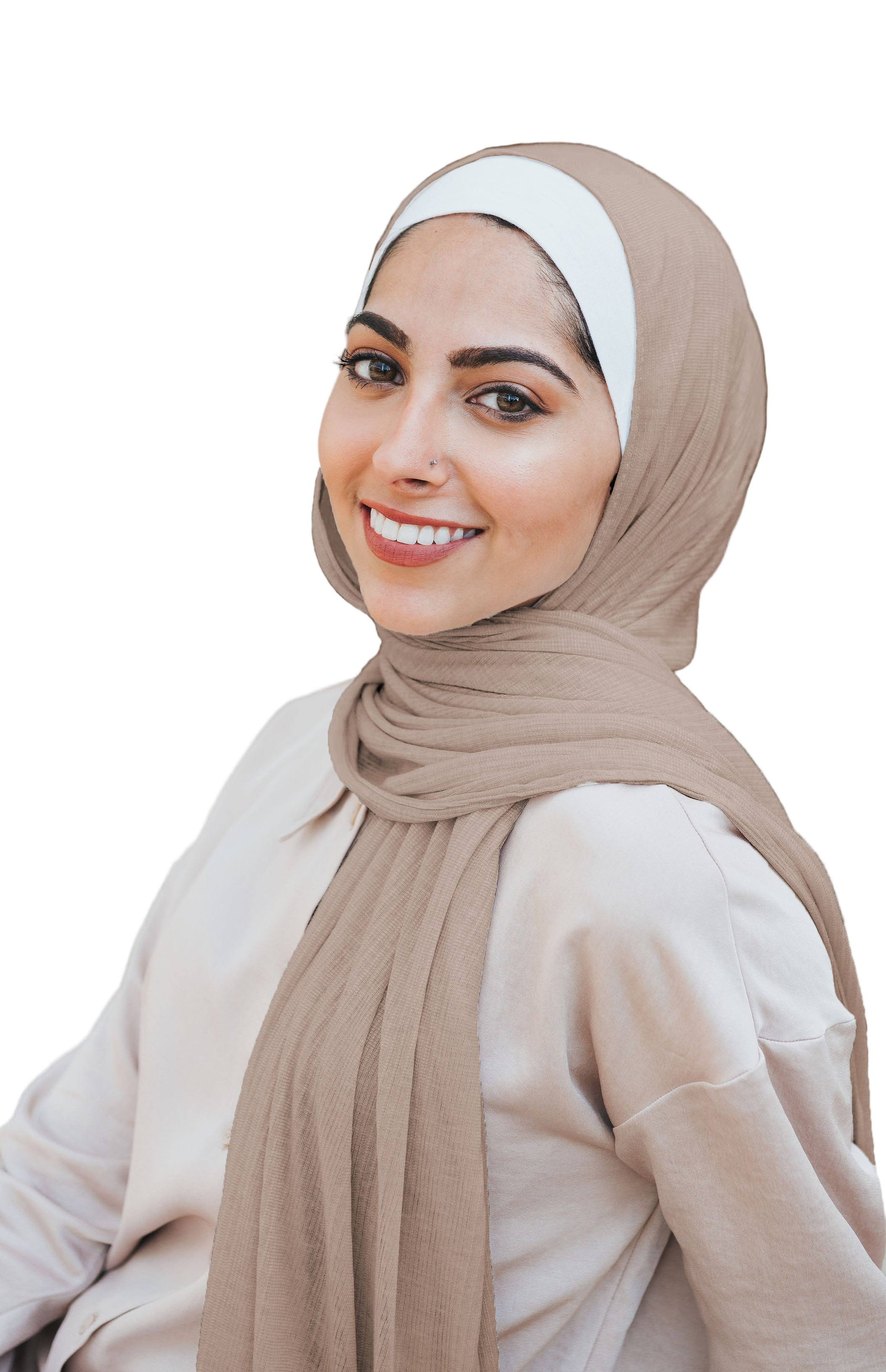 Fine Striped Jersey Hijab - Walnut