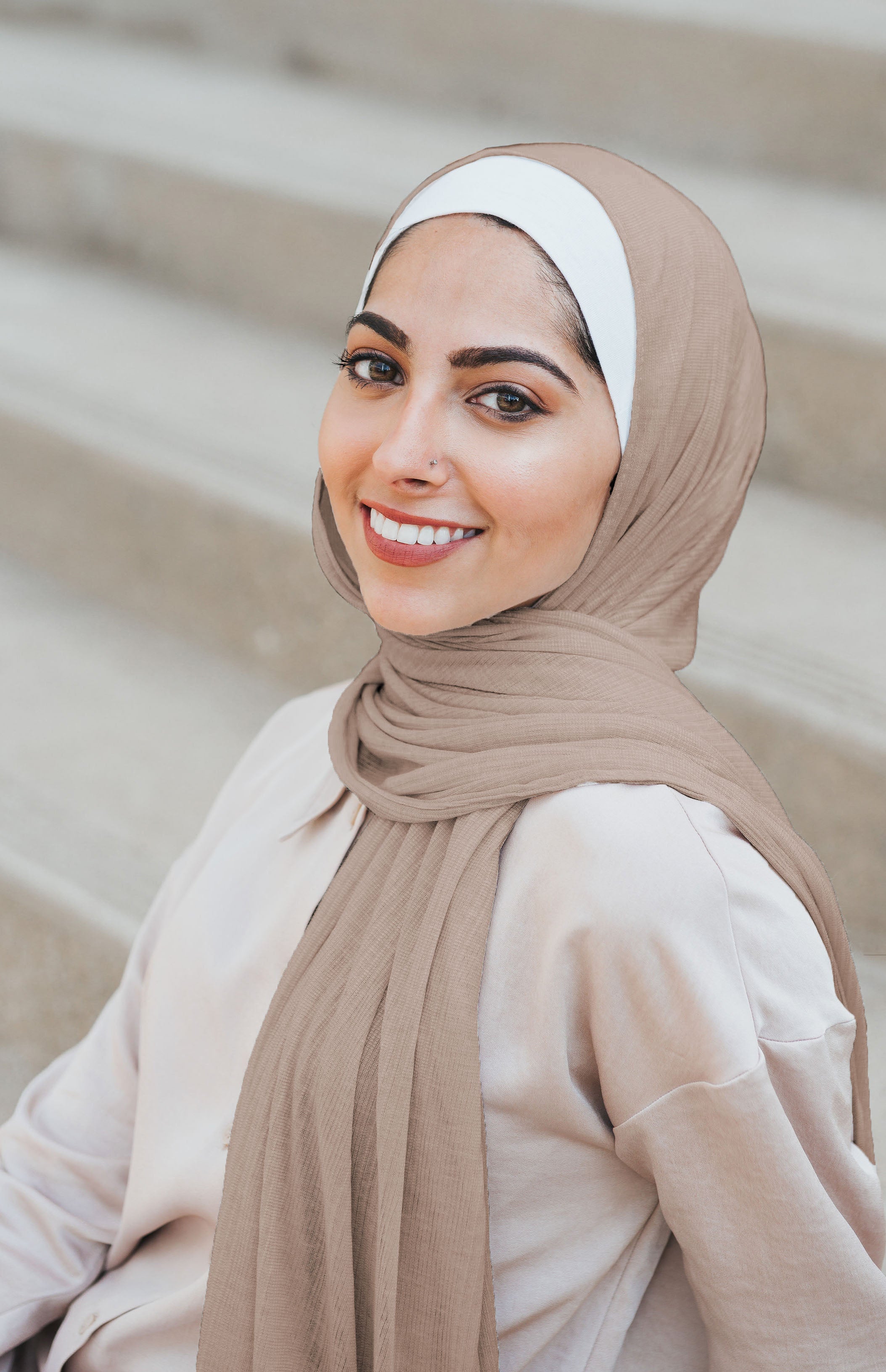 Fine Striped Jersey Hijab - Walnut1