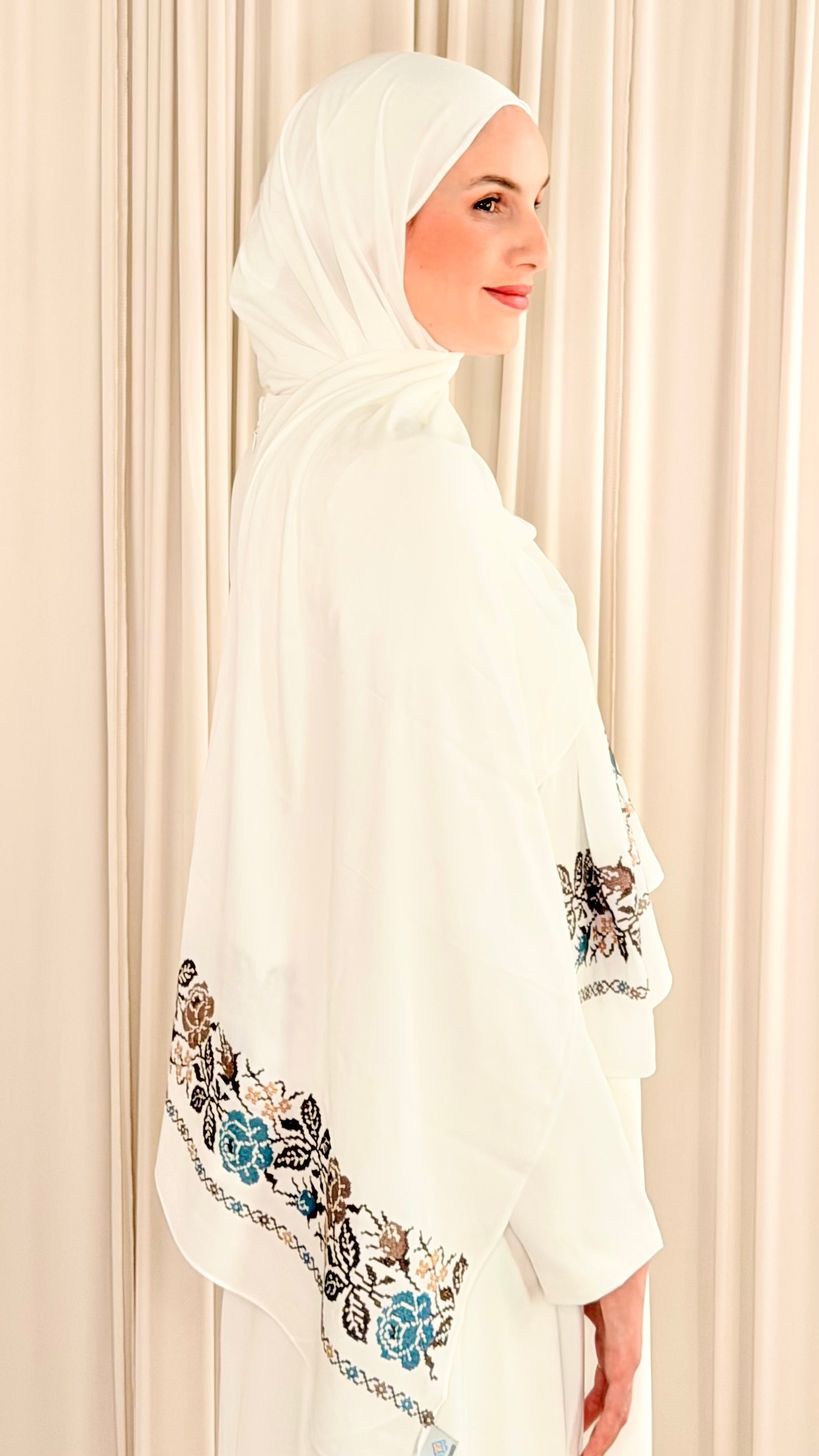 Tatreez Embroidered Hijab | Jouri Ivory