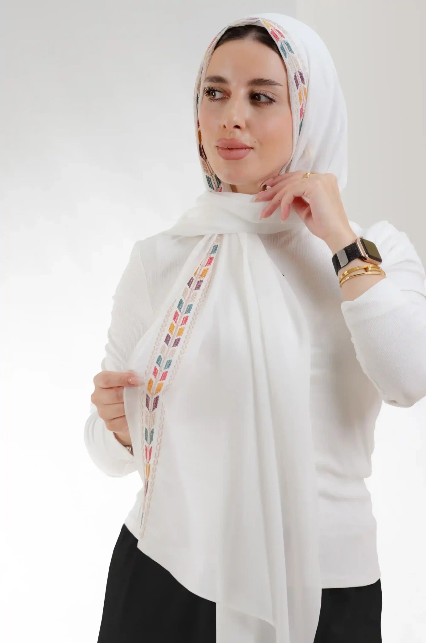 Tatreez Embroidered Hijab | Sabalah - Ivory