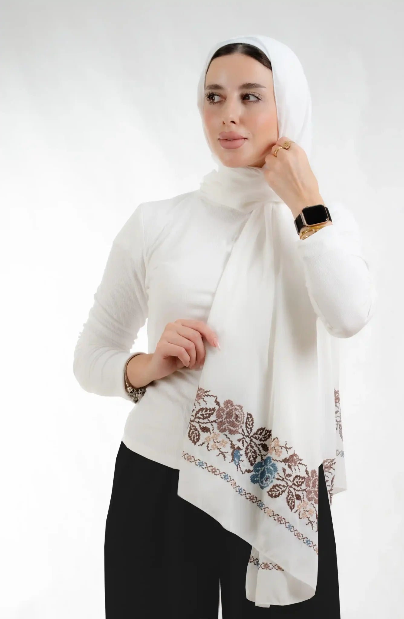 Tatreez Embroidered Hijab | Jouri Ivory