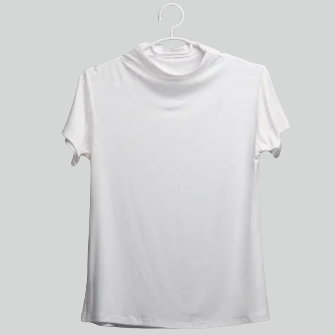 High Neck Basic T-Shirt - Offwhite