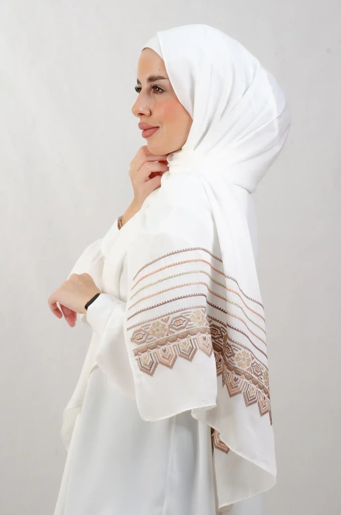 Tatreez Embroidered Hijab | Beehive - Brown