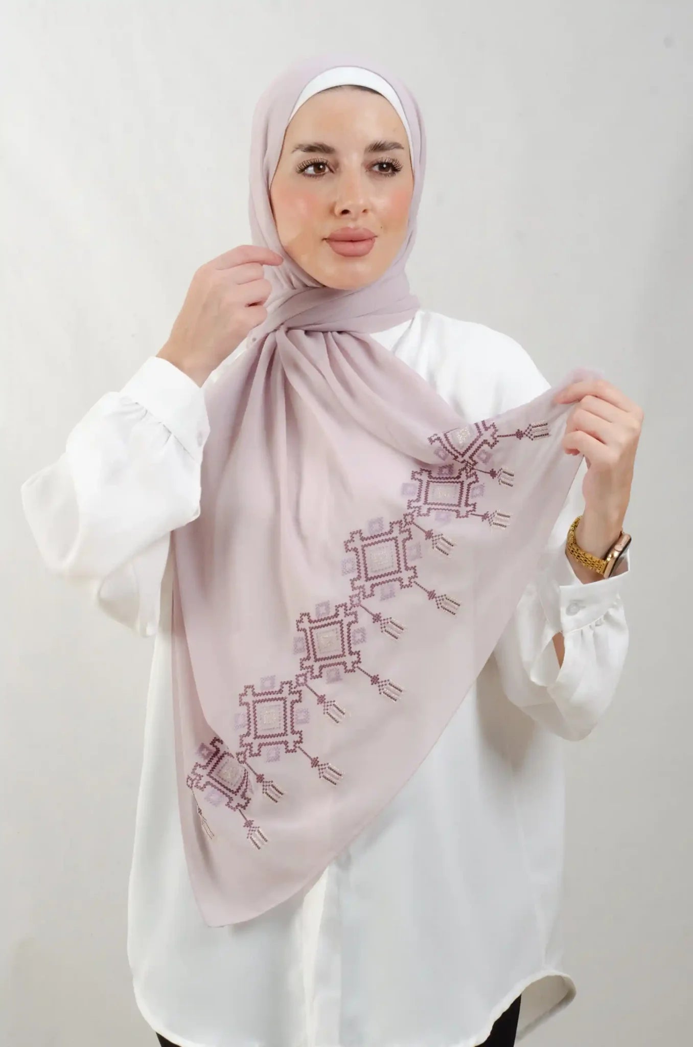 Tatreez Embroidered Hijab | Chandelier - Purple