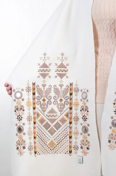 Tatreez Embroidered Shawl | Nabati Ivory - Brown Mix