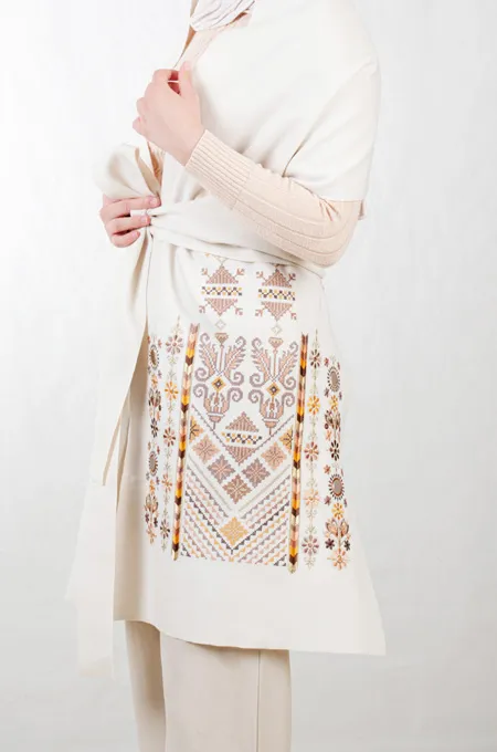 Tatreez Embroidered Shawl | Nabati Ivory - Brown Mix