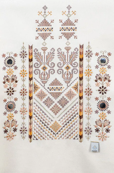 Tatreez Embroidered Shawl | Nabati Ivory - Brown Mix