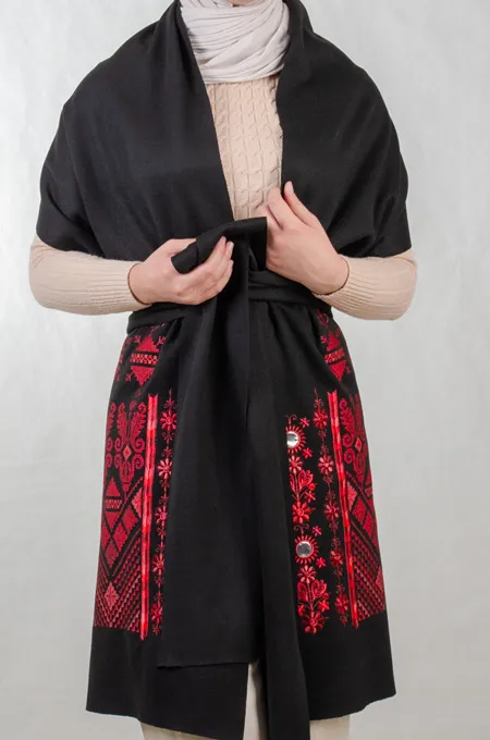 Tatreez Embroidered Shawl | Nabati Black - Red Mix