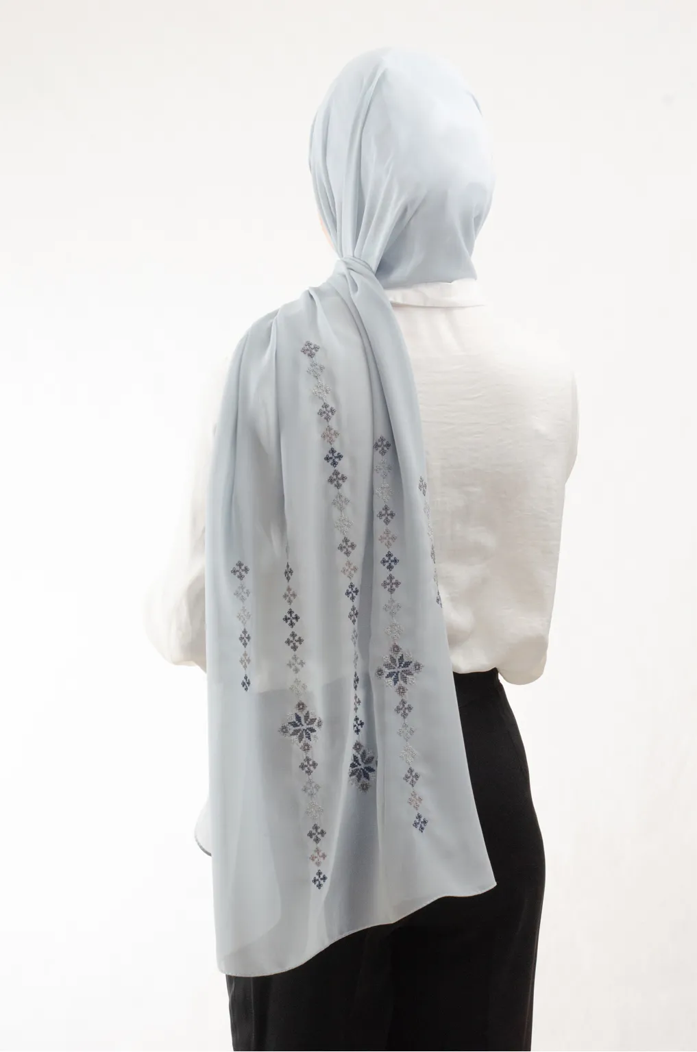 Tatreez Embroidered Hijab | Taif - Dirty Blue