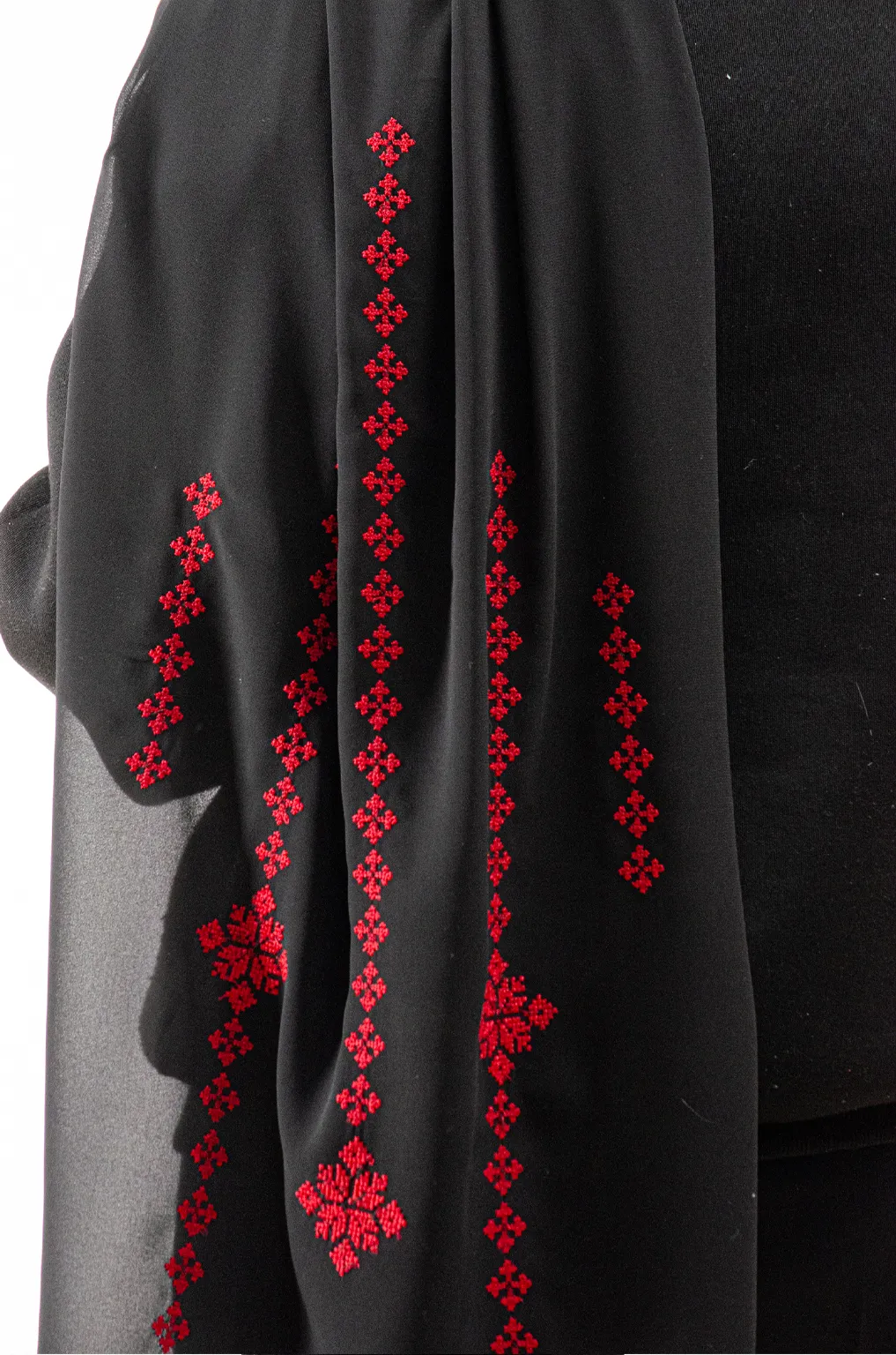 Tatreez Embroidered Hijab | Taif - Black - Red Mix