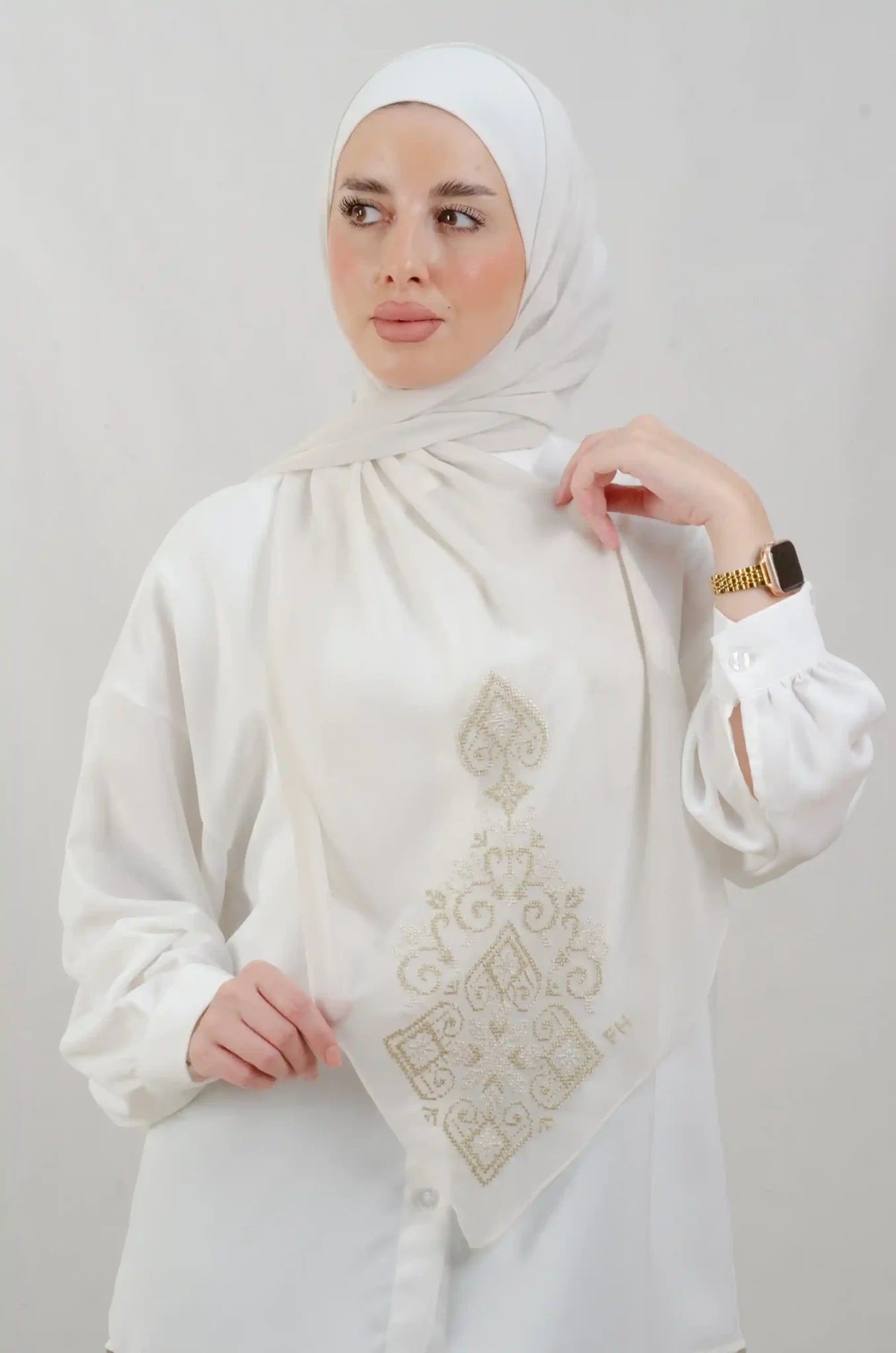 Tatreez Embroidered Hijab | Hebron - Metal