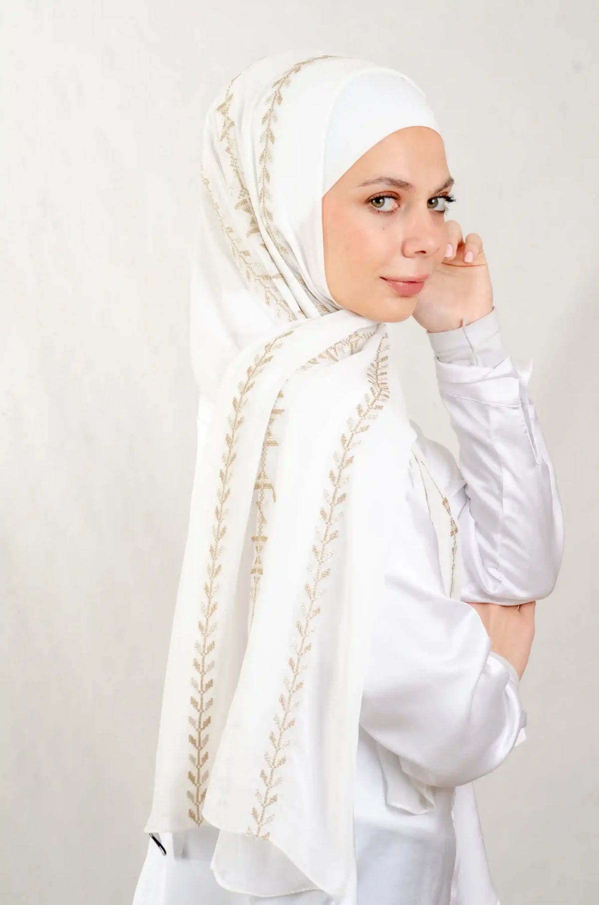 Tatreez Embroidered Hijab | Cypress Vine - Gold