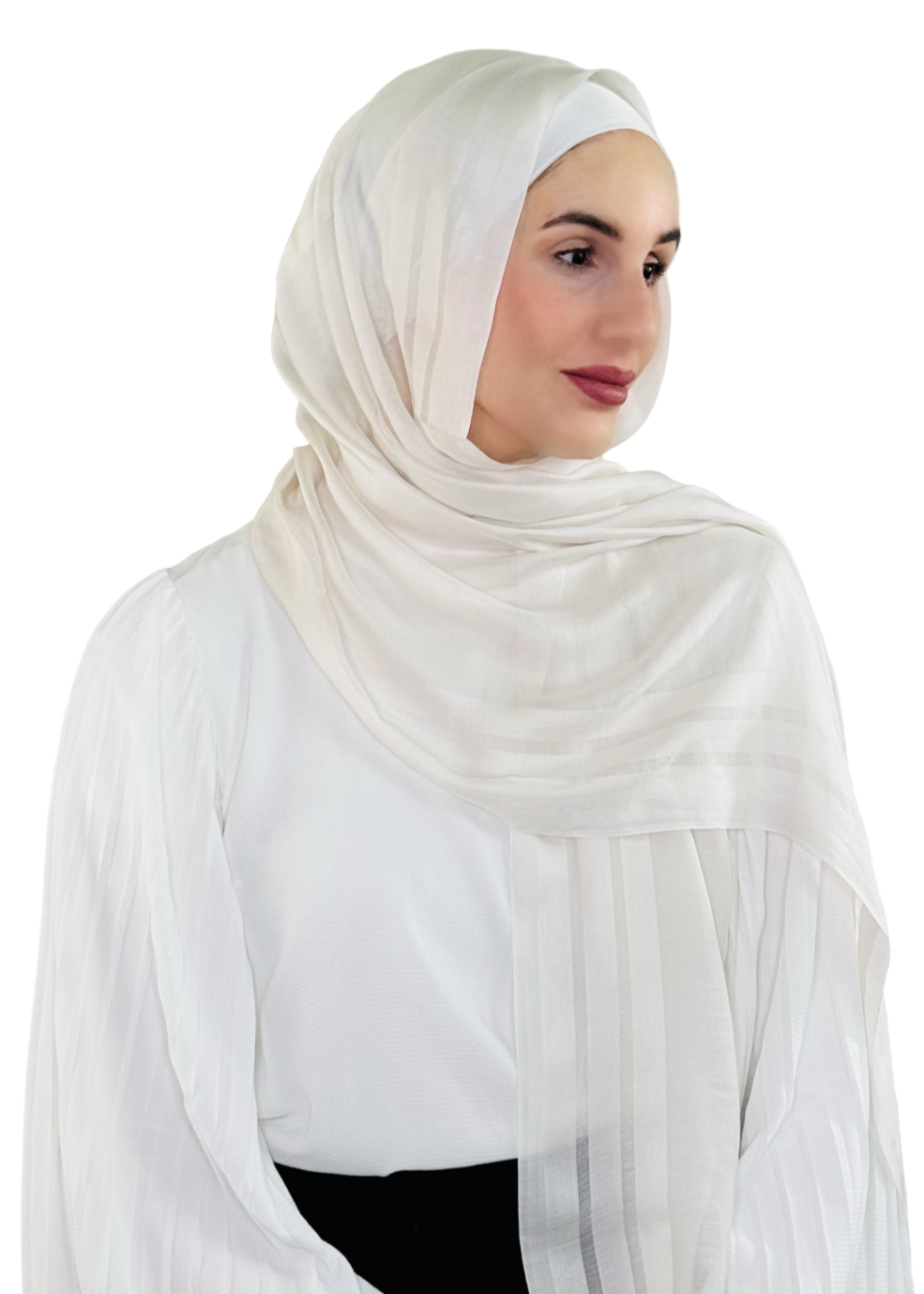 Satin Striped Linen Hijab - Ivory