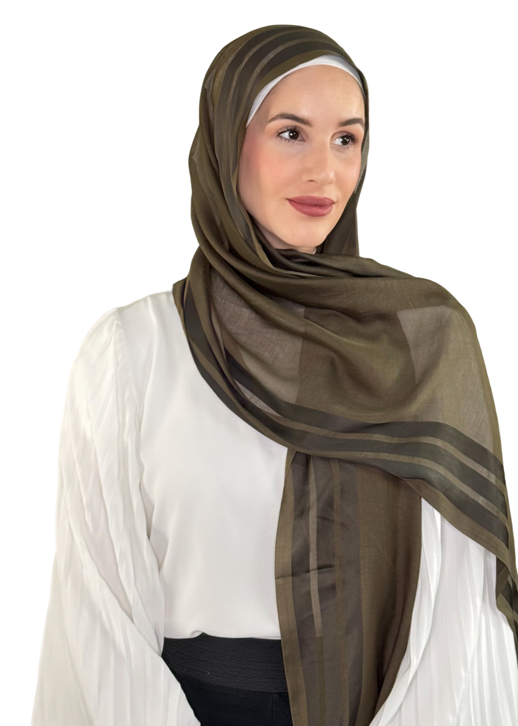 Satin Striped Linen Hijab - Olive Brown