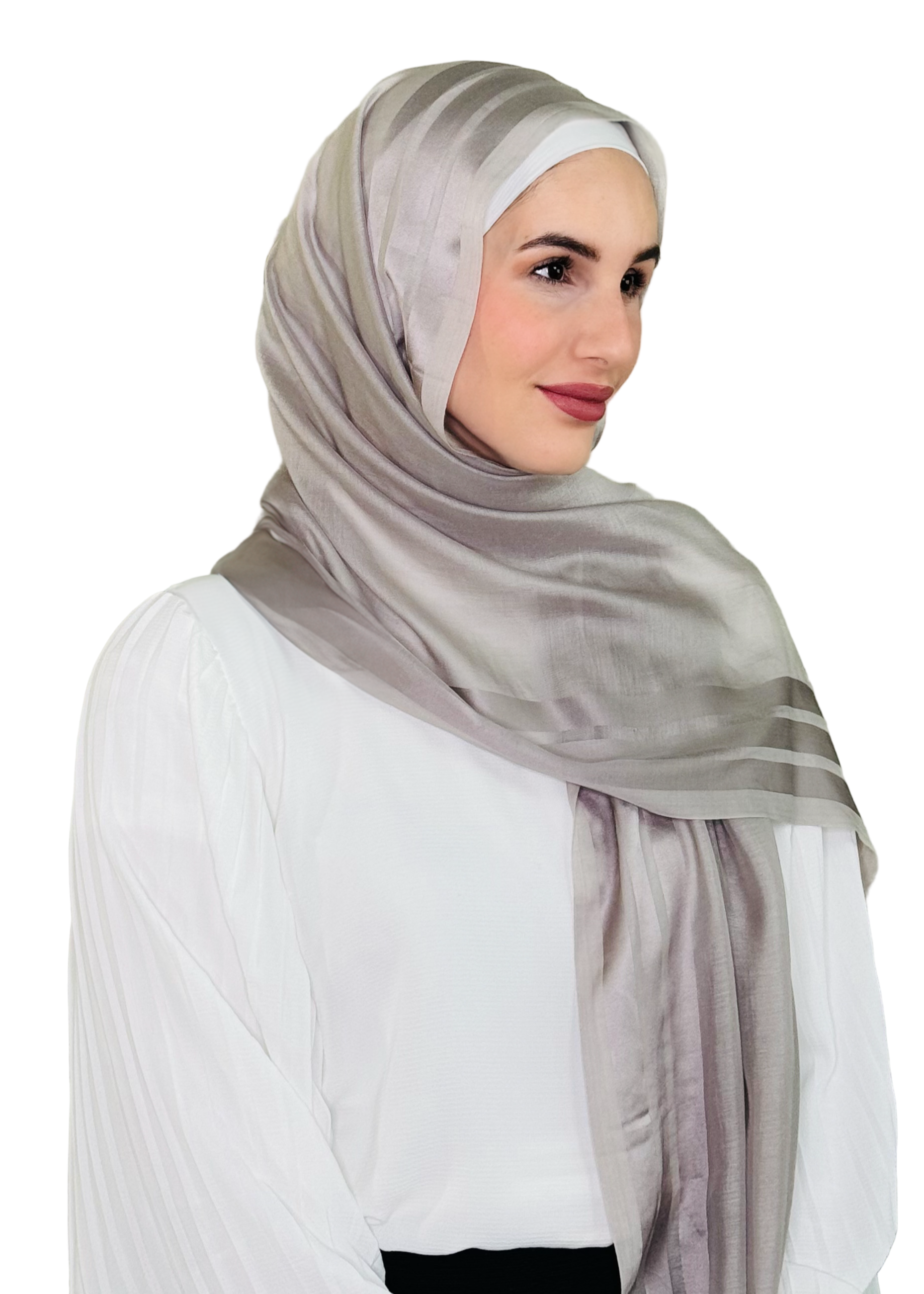 Satin Striped Linen Hijab - Warm Gray
