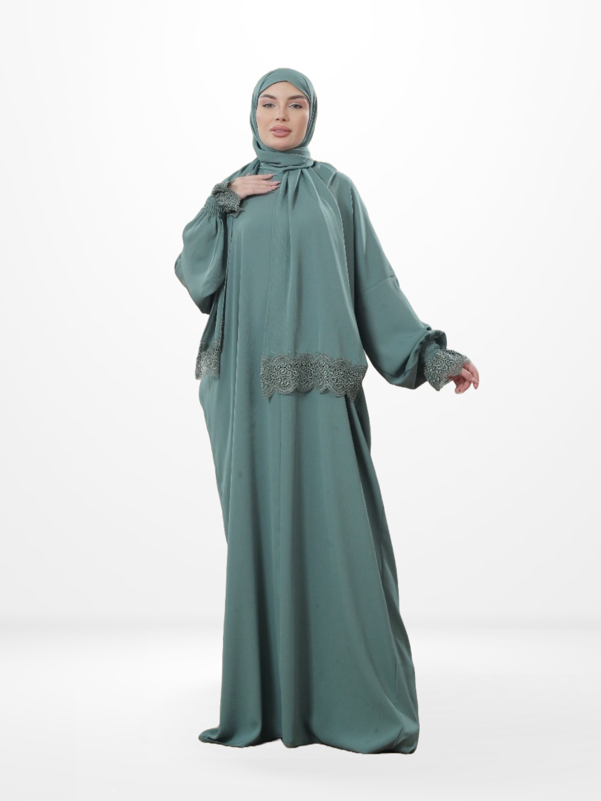 One-Piece Prayer Dress & Abaya with attached Hijab - Crepe