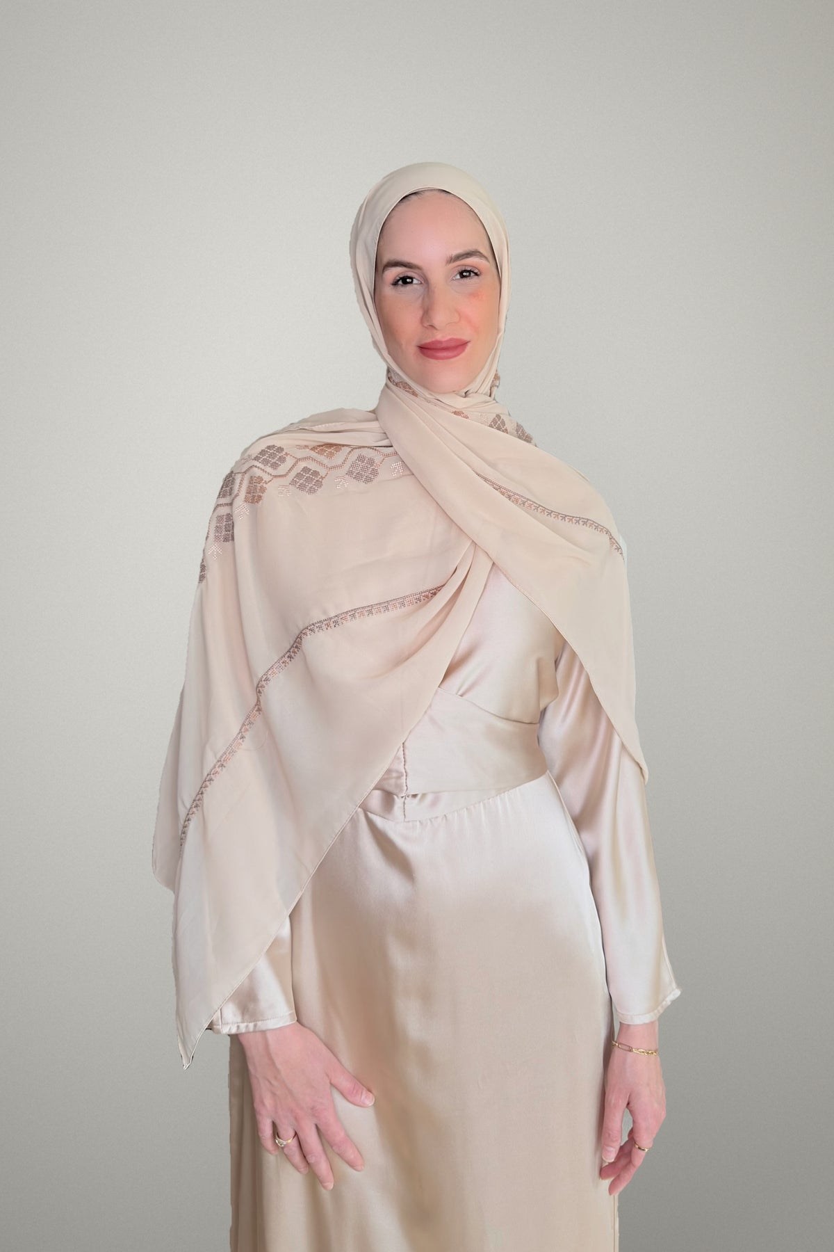Tatreez Embroidered Hijab The Dalia - Camel