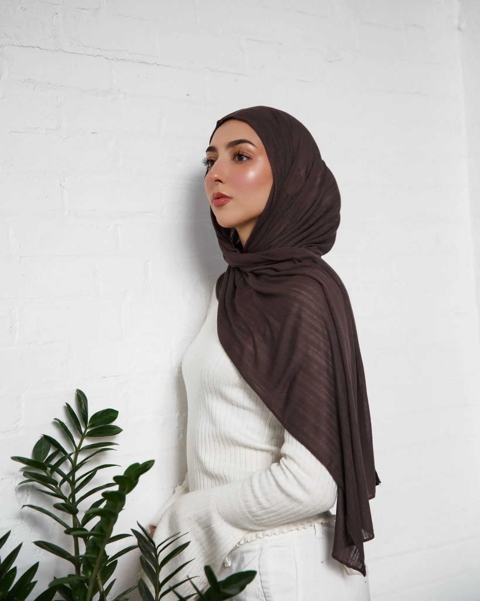 Dark Brown Fine Striped Jersey Hijab - Modest Essence
