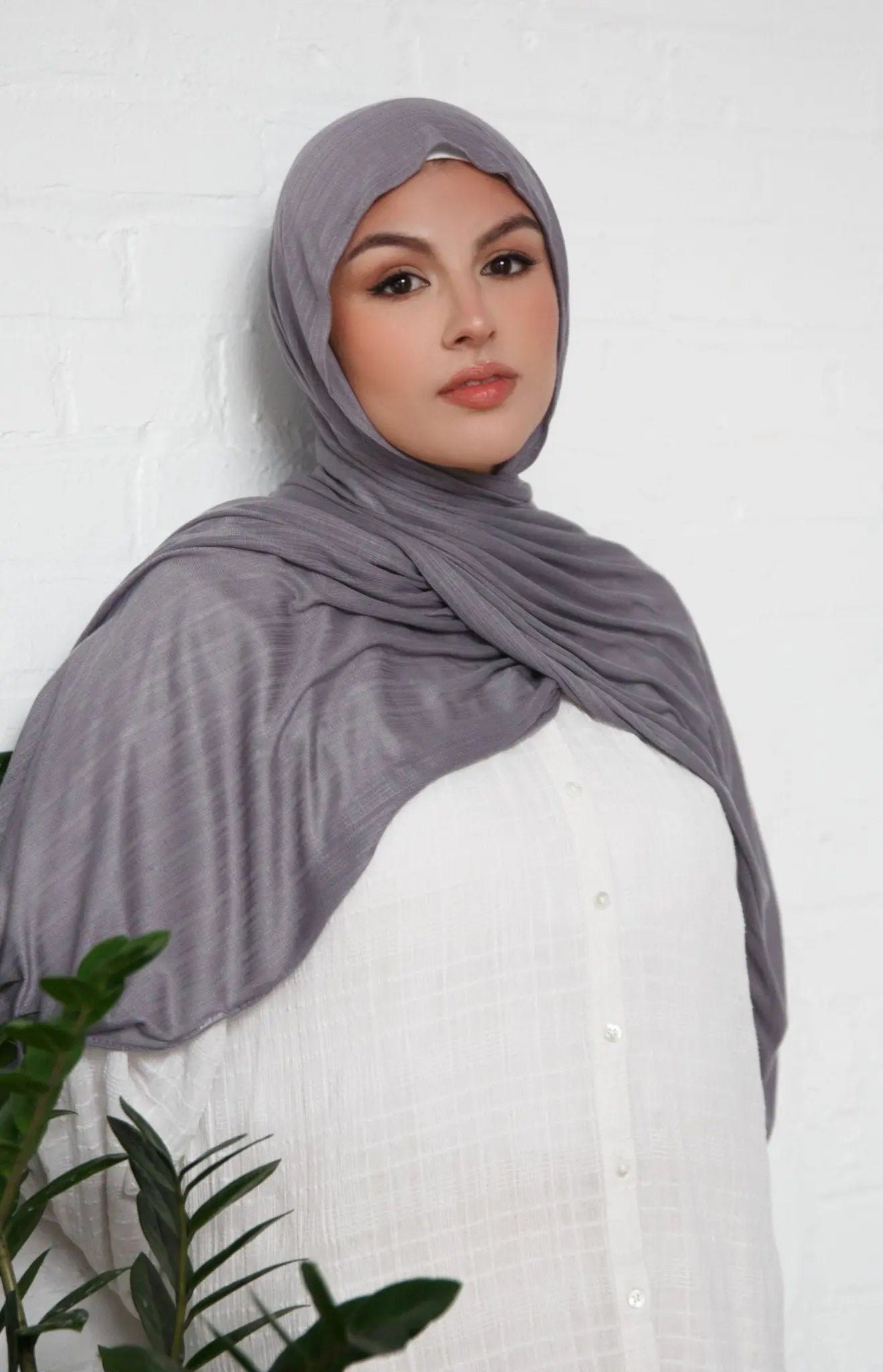 Dark Gray Fine Striped Jersey Hijab - Modest Essence