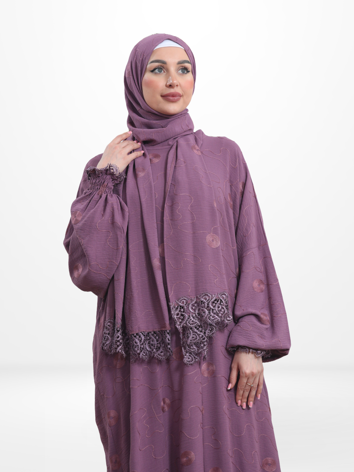 One-Piece Prayer Dress & Abaya with attached Hijab - Embroidered