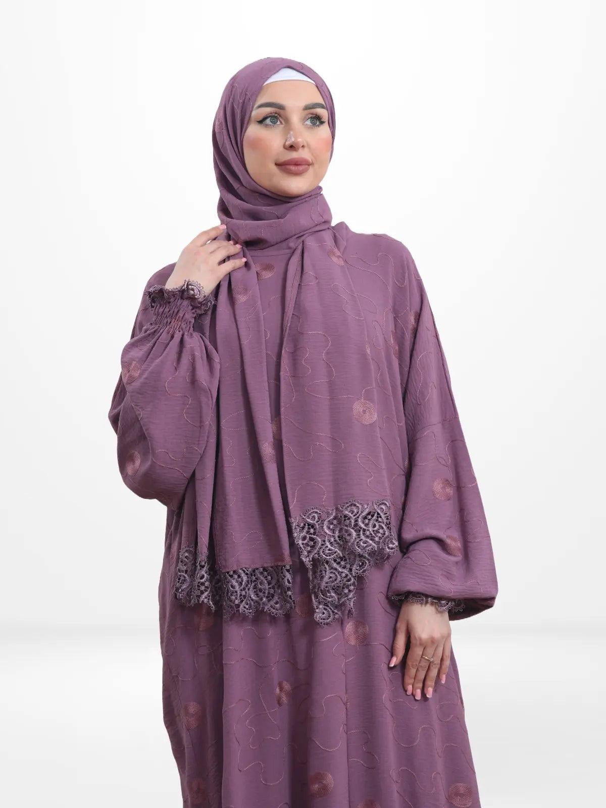 One - Piece Prayer Dress & Abaya with attached Hijab - Embroidered - Modest Essence