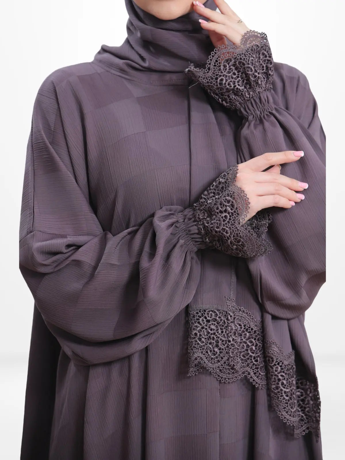 One - Piece Prayer Dress & Abaya with attached Hijab - Plaid Patterned Crepe - Modest Essence