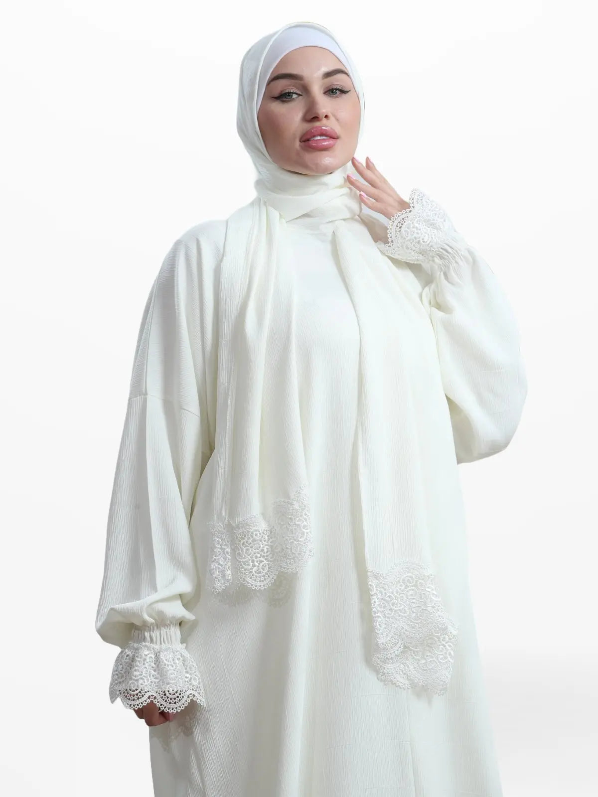 One - Piece Prayer Dress & Abaya with attached Hijab - Squared Crepe - Modest Essence