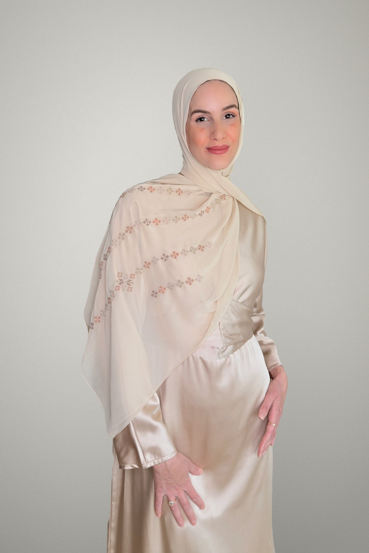 Tatreez Embroidered Hijab Taif - Beige