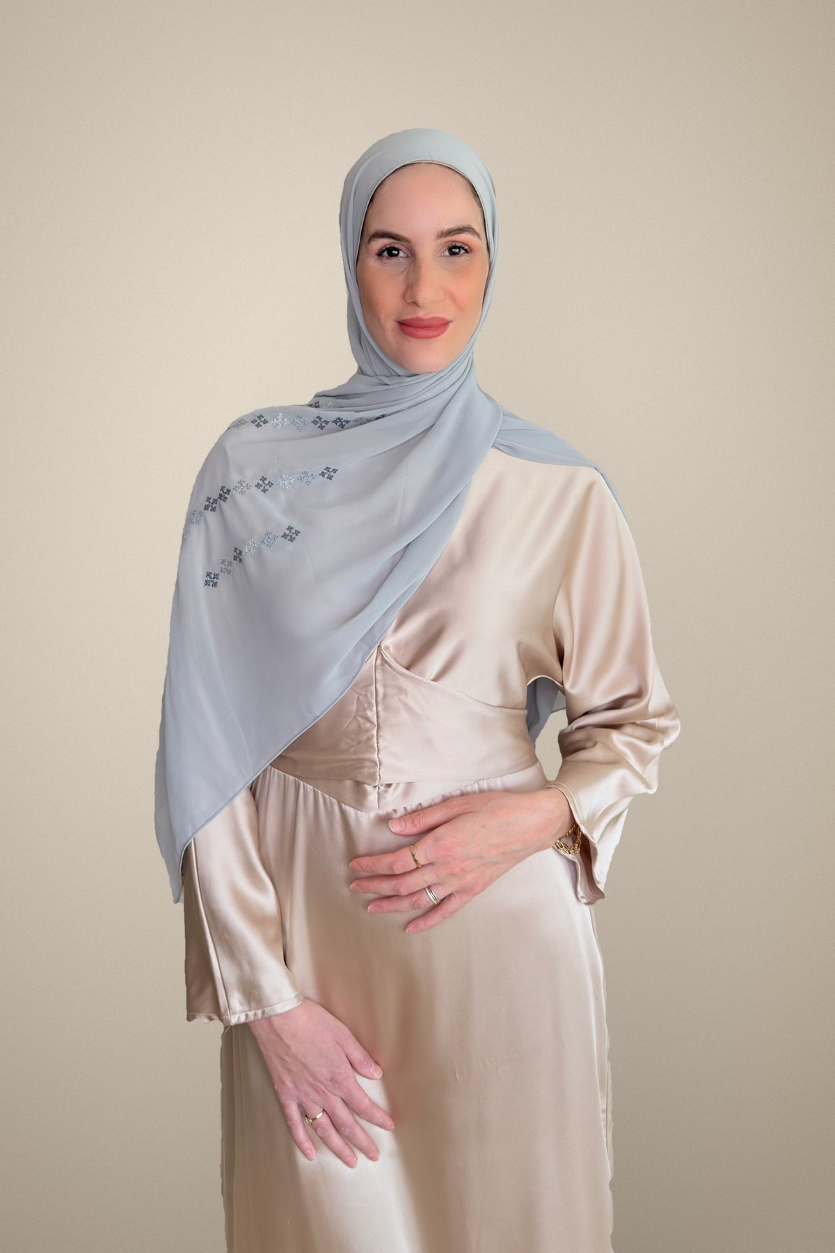 Tatreez Embroidered Hijab Taif - Dirty Blue