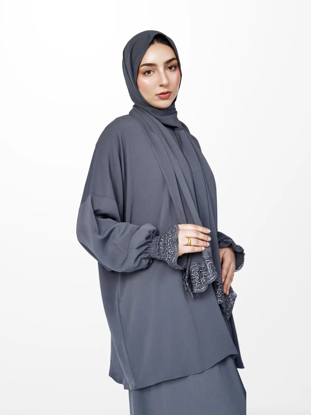 Two-Piece Prayer Dress & Abaya with attached Hijab - Crepe Fabric - Modest Essence