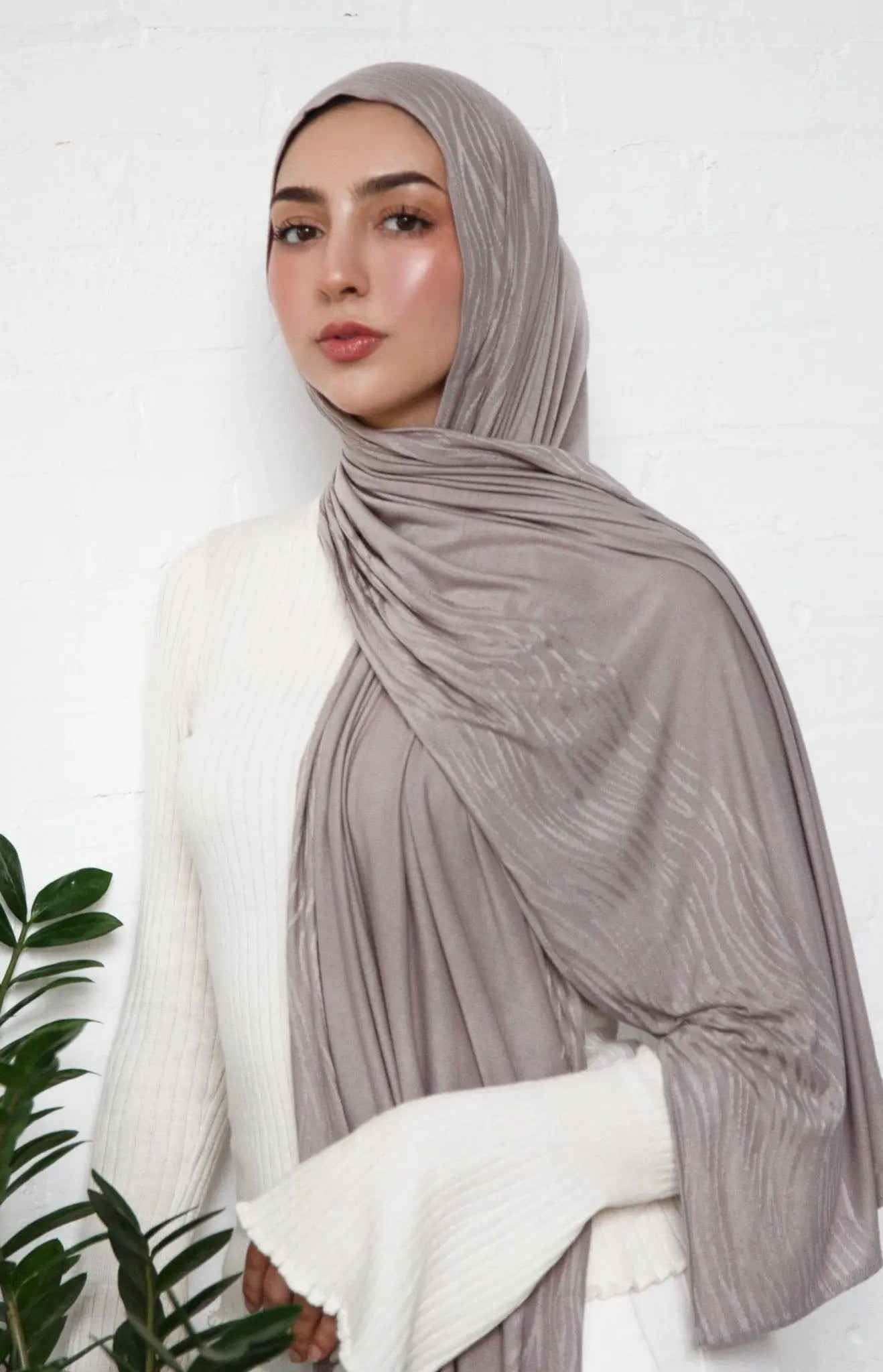 Warm Gray Patterned Jersey Hijab - Modest Essence